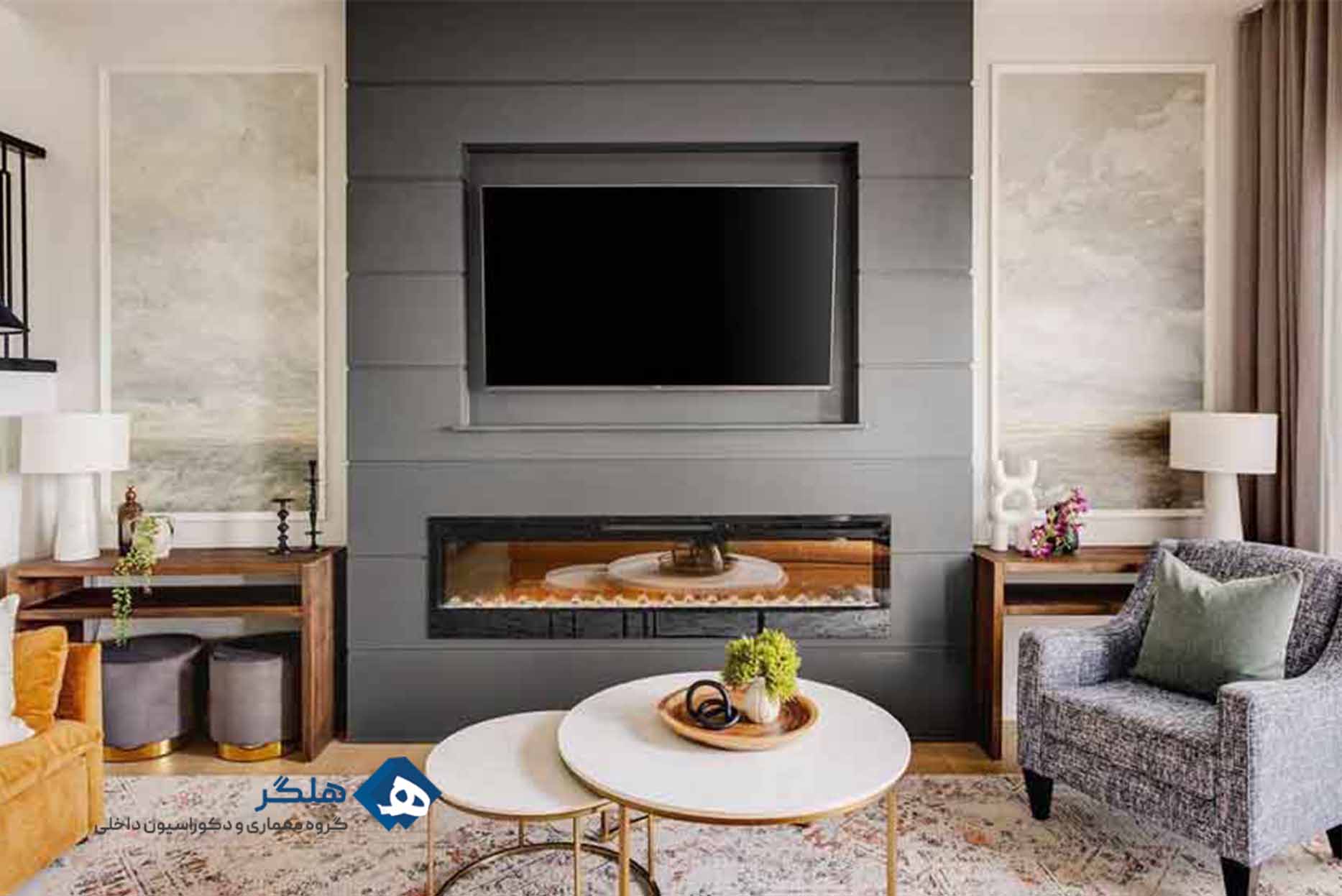 تی وی وال شومینه دار